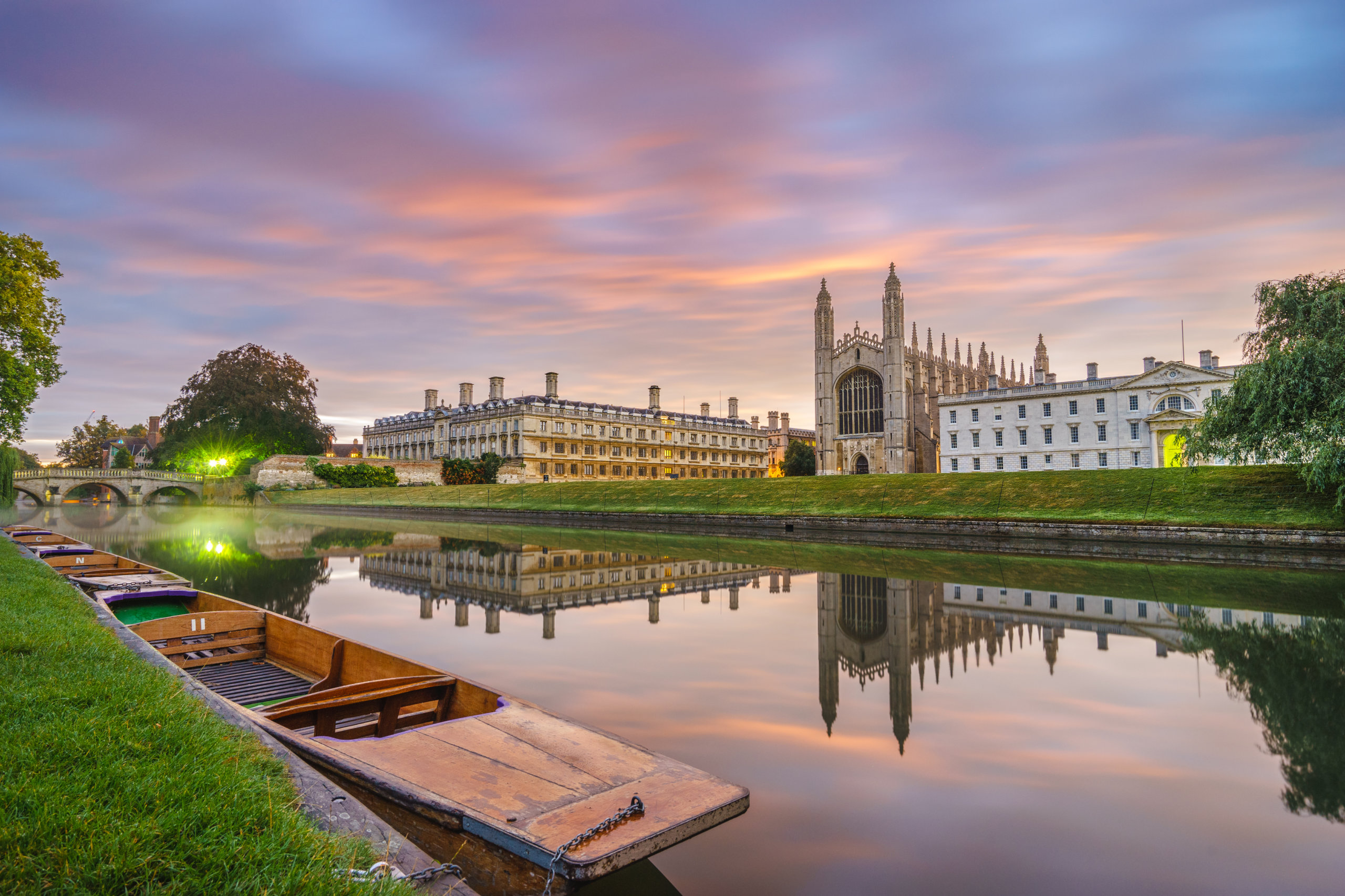 King's College Chapel and sleeping punt in Cambridge