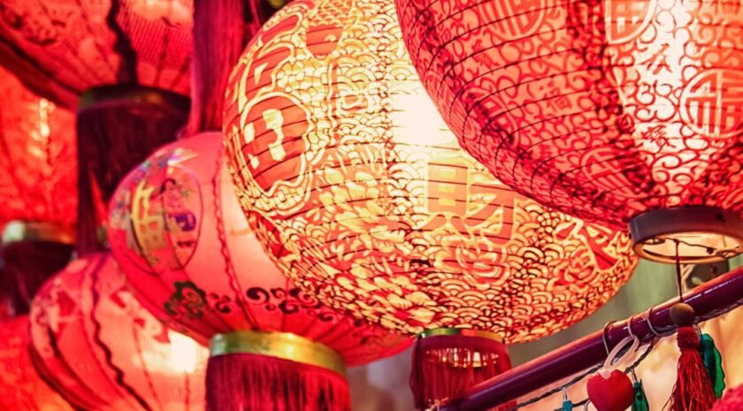 Chinese Lanterns hanging in a shop celebrating the Chinese New Year